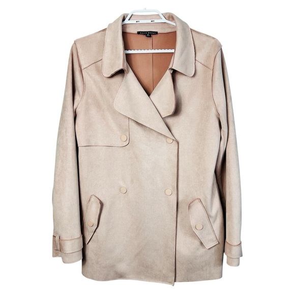 Haute Monde Blush Pink Women's Juniors Casual Faux Suede Moto Jacket size Medium - Picture 2 of 13